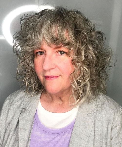 Long Curly Gray Bob for Older Women