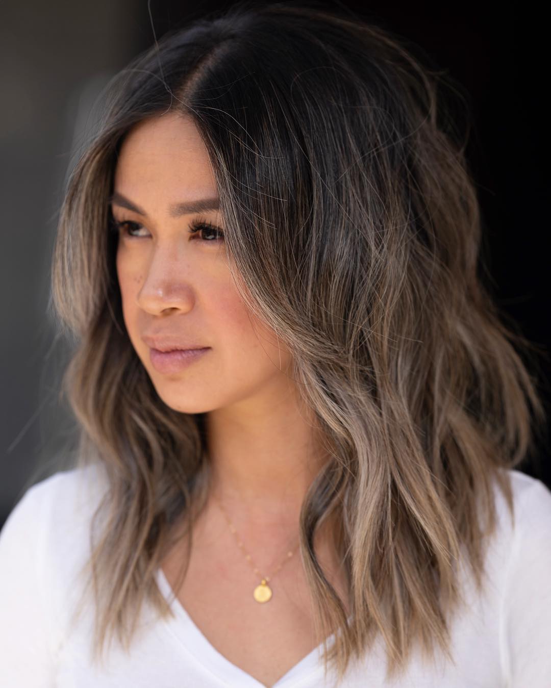 Two-Tone Brunette Mid Length Cut