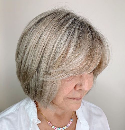 Short Rounded Gray Blonde Bob