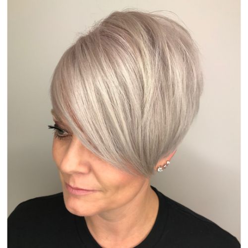 Short Silver Haircut with Bangs