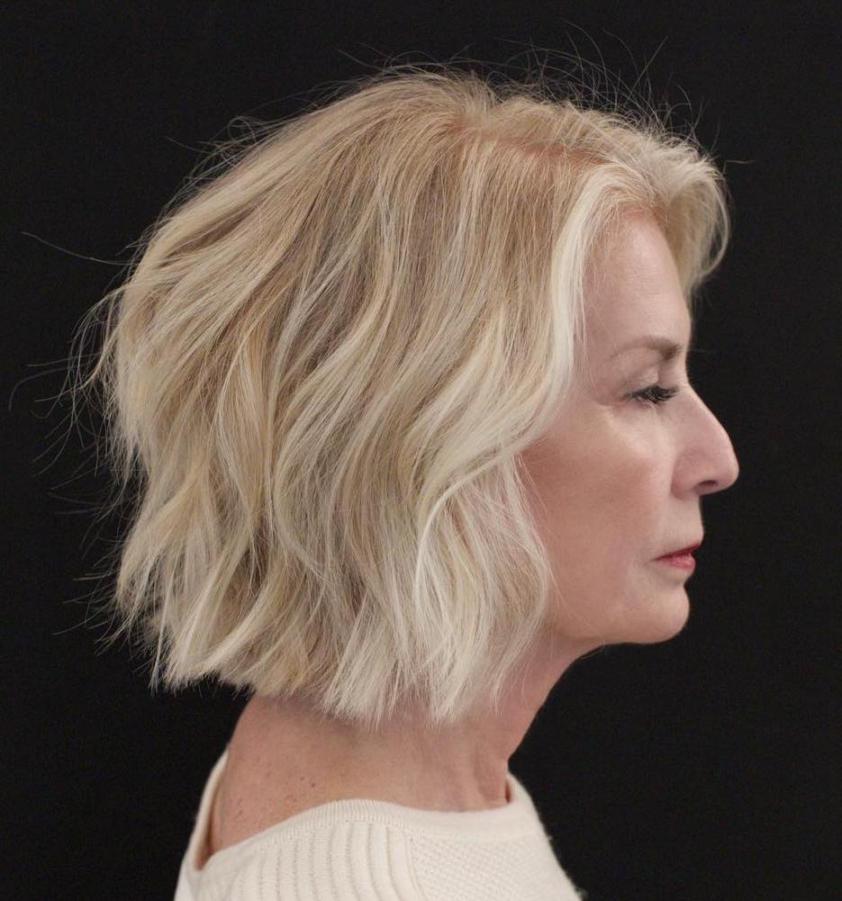 Over 60 Choppy Blonde Bob with Beach Waves