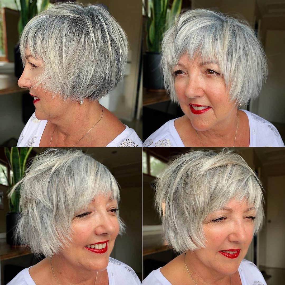 Gray Blonde Chopped Bob with Bangs 