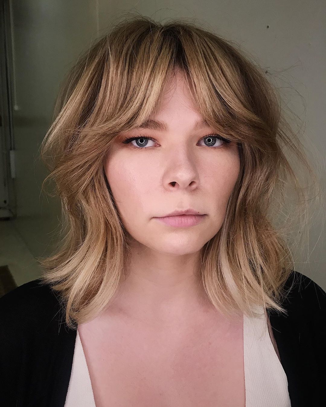 Cute Lob with Bangs for Thick Hair