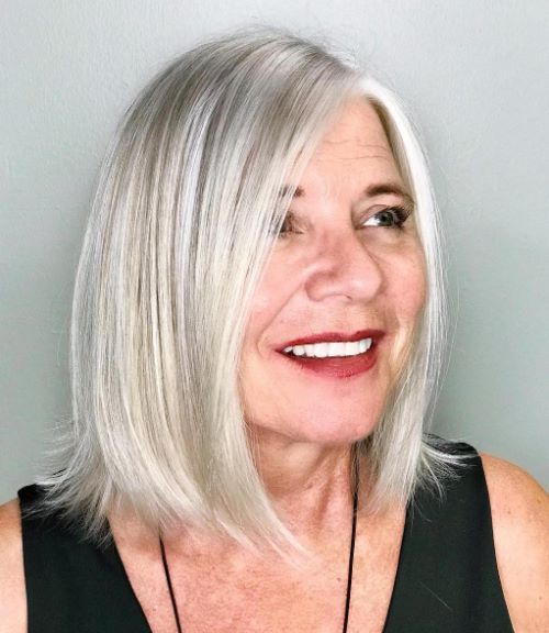 Older Womens Lob for Gray Hair