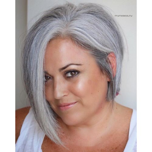 Asymmetric Bob for Gray Hair