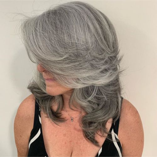 Medium-Length Gray Haircut for Older Women