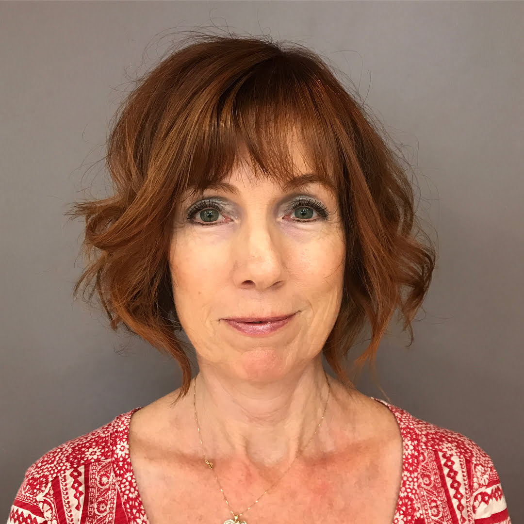 Over 60 Curly Red Bob with Bangs