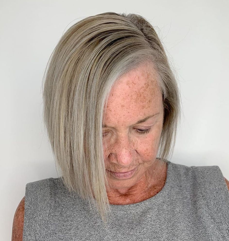 Over 50 Asymmetrical Bob for Fine Hair