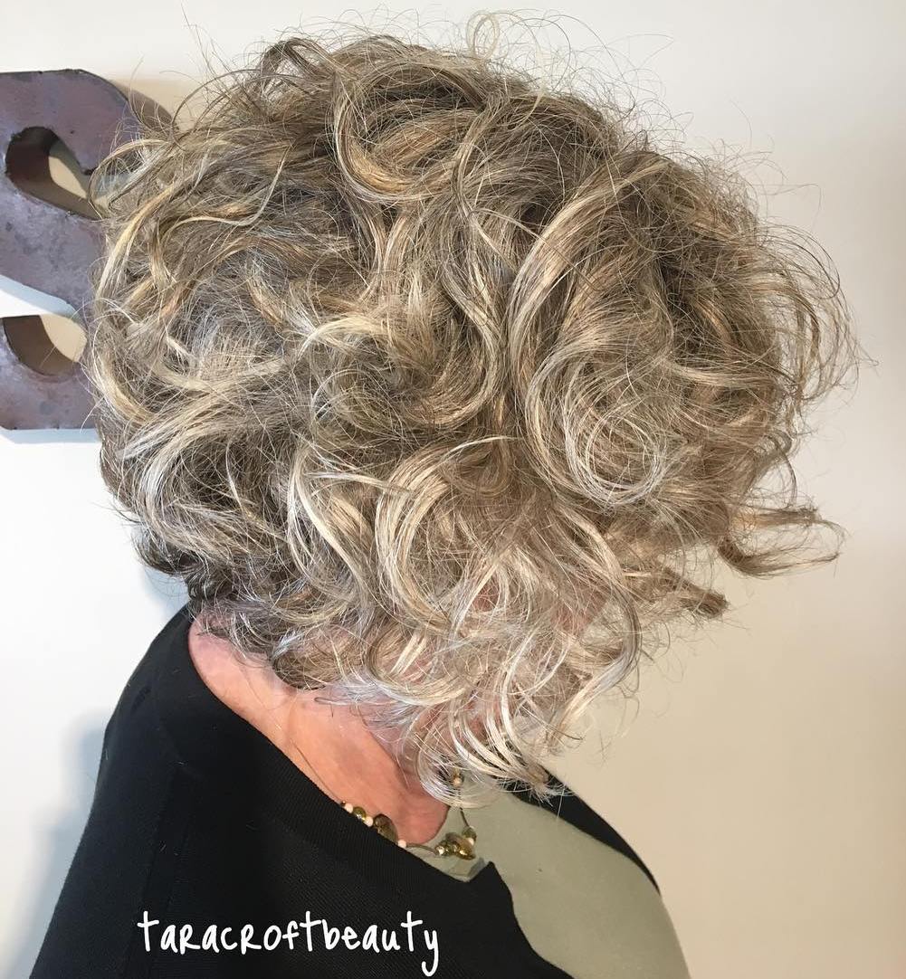 Angled Curly Bob Over 60