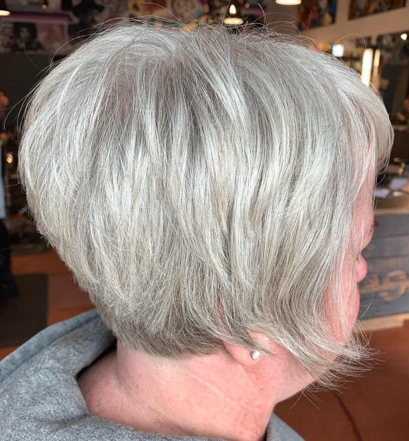 Stacked Pixie Bob for Women with Gray Hair