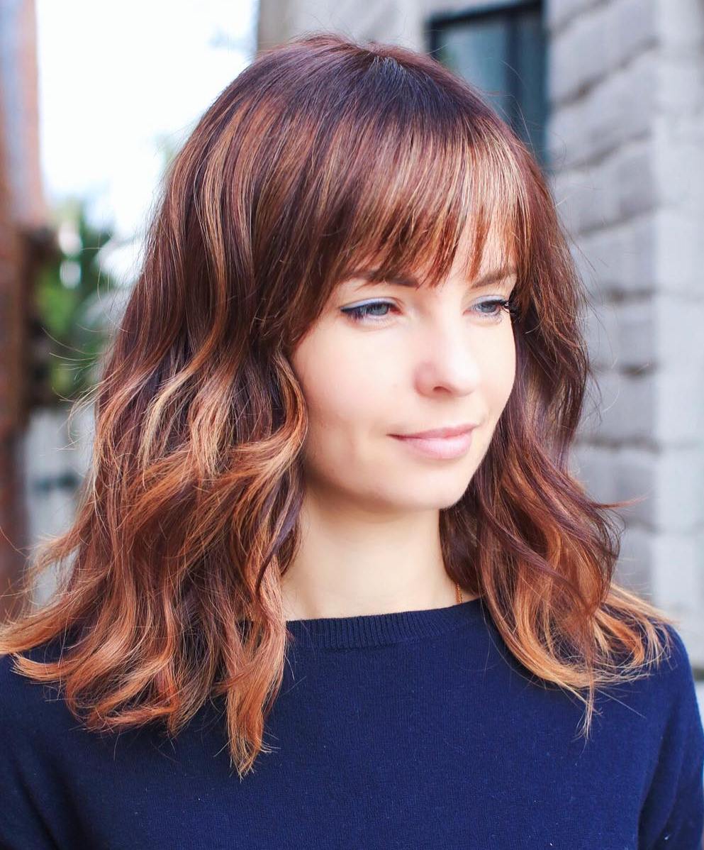 Medium Thick Auburn Hair with Bangs