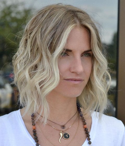 Blonde Angled Bob with Scrunched Waves